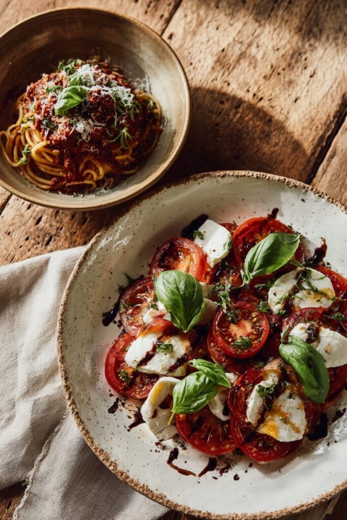 Gordon Ramsay caprese salad served on a platter