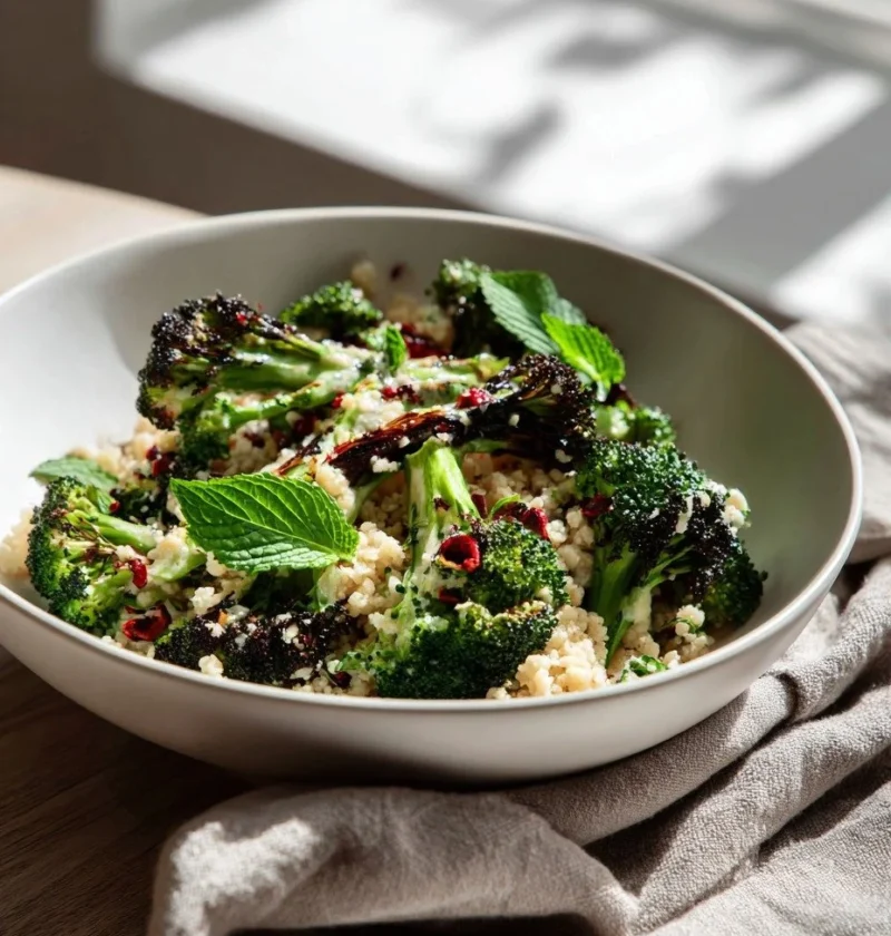 Gordon Ramsay broccoli salad recipe with chargrilled broccoli florets bulgur wheat mint and harissa buttermilk dressing