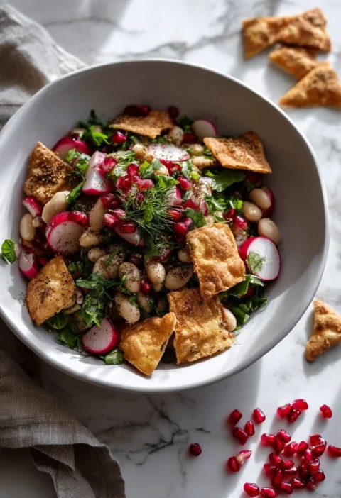 Gordon Ramsay butter bean salad with crispy pitta bread pomegranate seeds and fresh herbs