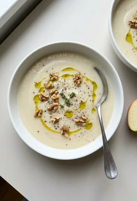 Gordon Ramsay celeriac soup with crushed walnuts olive oil and thyme