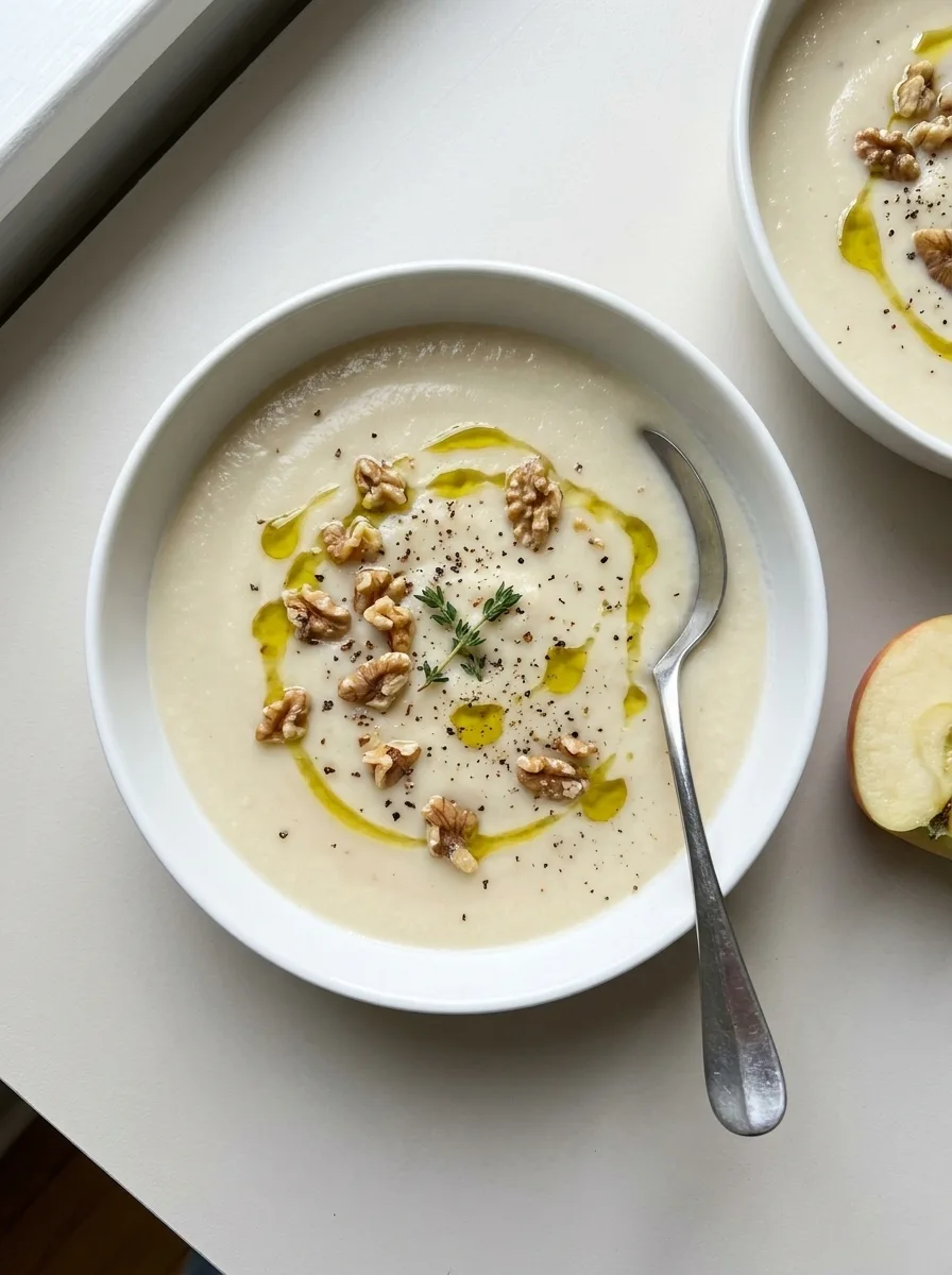 Gordon Ramsay celeriac soup with crushed walnuts olive oil and thyme