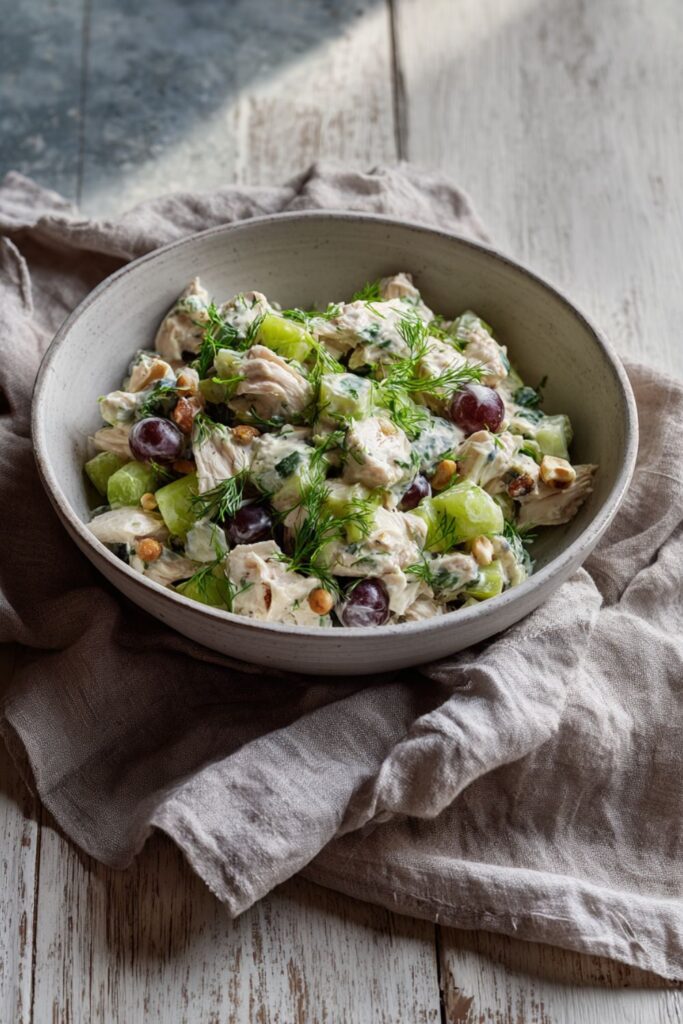 Gordon Ramsay chicken salad with grapes celery dill and toasted nuts