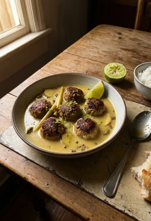 Gordon Ramsay meatballs in fragrant coconut broth with lemongrass and lime