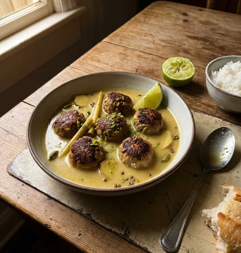 Gordon Ramsay meatballs in fragrant coconut broth with lemongrass and lime