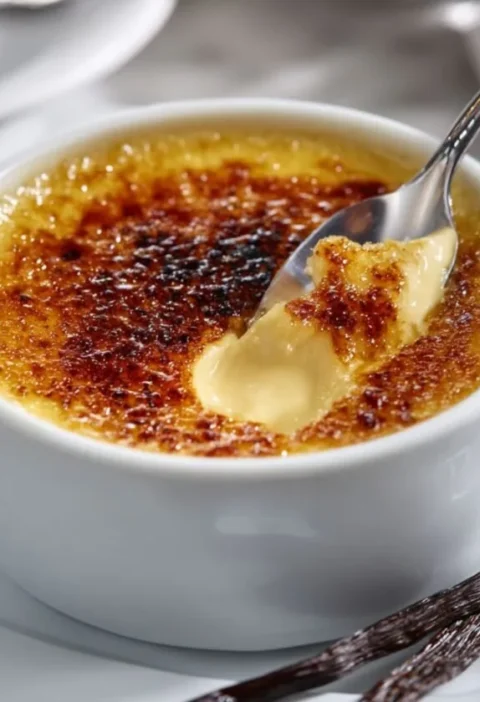 Gordon Ramsay creme brulee with caramelised sugar cracked open showing silky custard