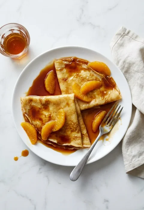 Gordon Ramsay crepe suzette with dark caramel orange sauce and Grand Marnier