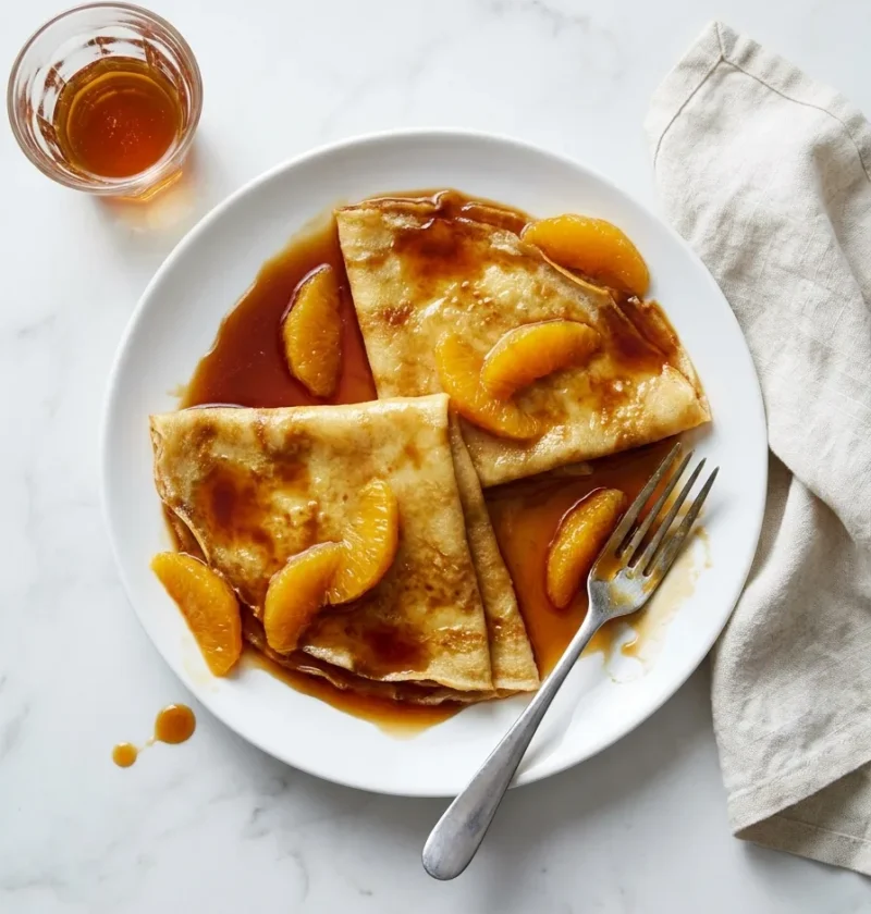 Gordon Ramsay crepe suzette with dark caramel orange sauce and Grand Marnier