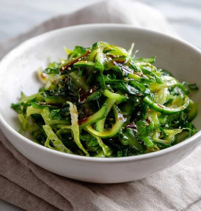 Hoisin cucumber salad with sesame seeds, lettuce ribbons and soy dressing