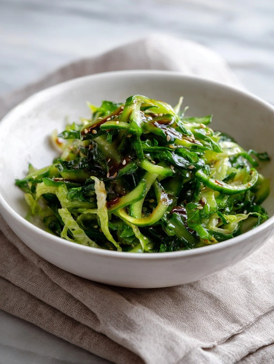Hoisin cucumber salad with sesame seeds, lettuce ribbons and soy dressing