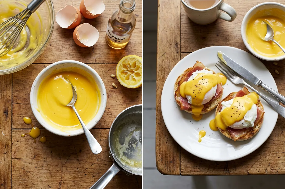 Gordon Ramsay hollandaise sauce in bowl and poured over eggs benedict
