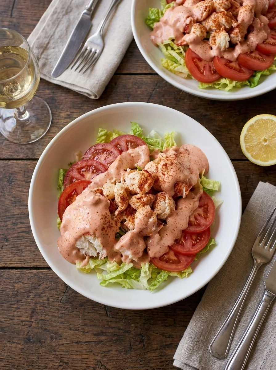 Lobster salad special occasion table setting with wine