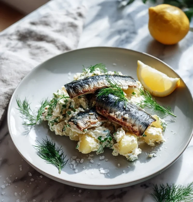 Gordon Ramsay mackerel and potato salad with grilled mackerel dill crème fraîche and lemon