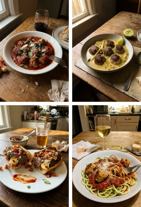 Gordon Ramsay meatball recipes grid showing Italian meatballs coconut broth meatball sub and turkey meatballs