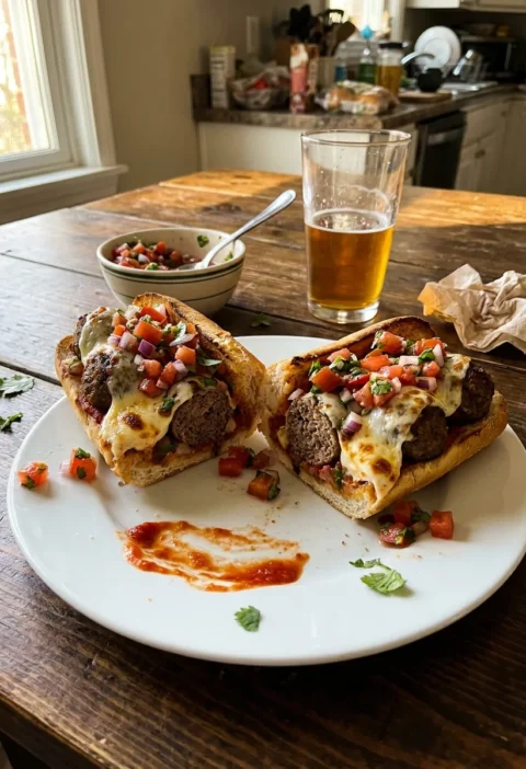 Gordon Ramsay meatball sub with melted mozzarella and fresh tomato salsa