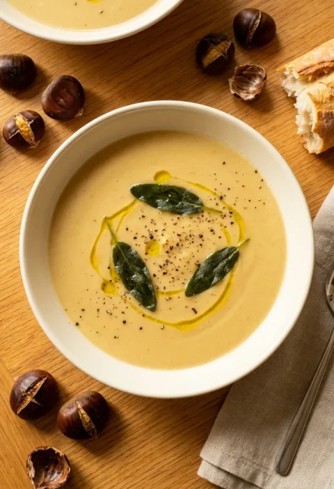 Gordon Ramsay parsnip soup with roasted chestnuts fried sage and olive oil