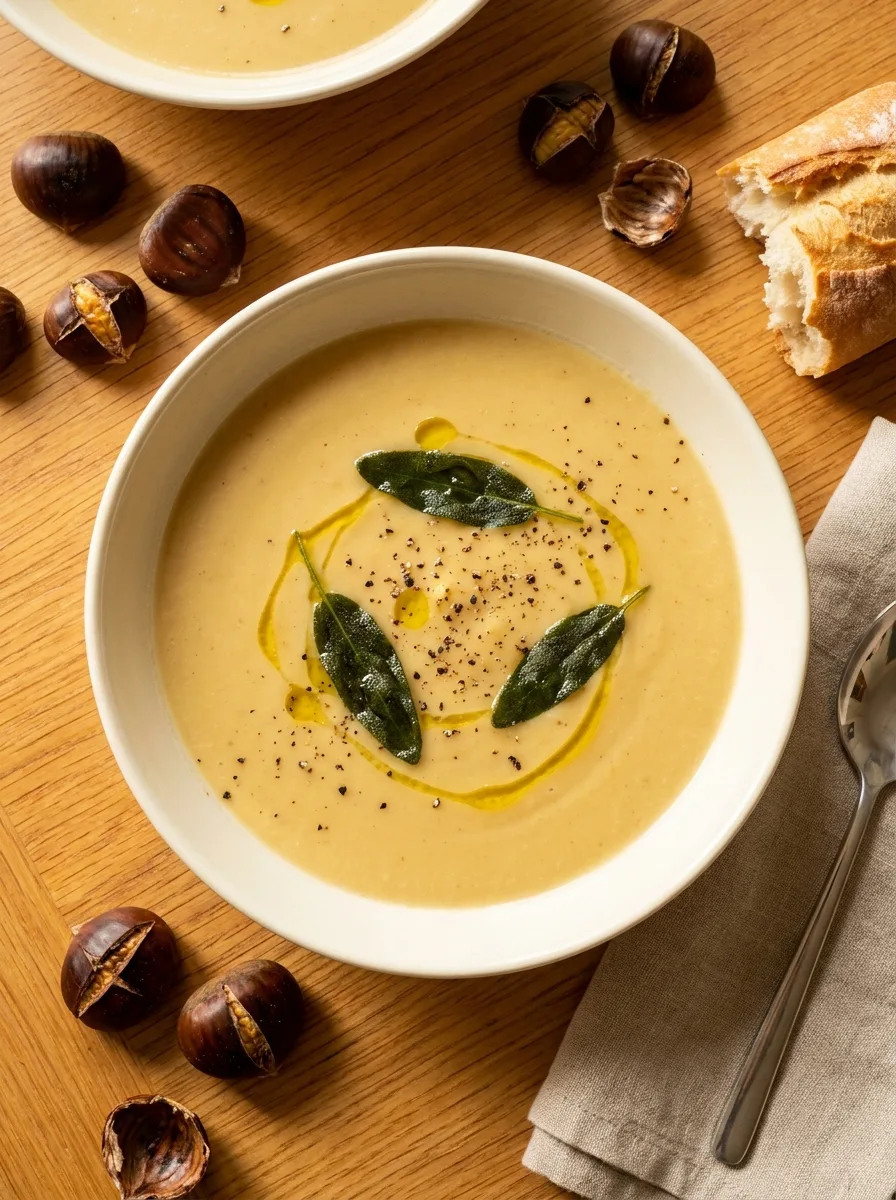 Gordon Ramsay parsnip soup with roasted chestnuts fried sage and olive oil