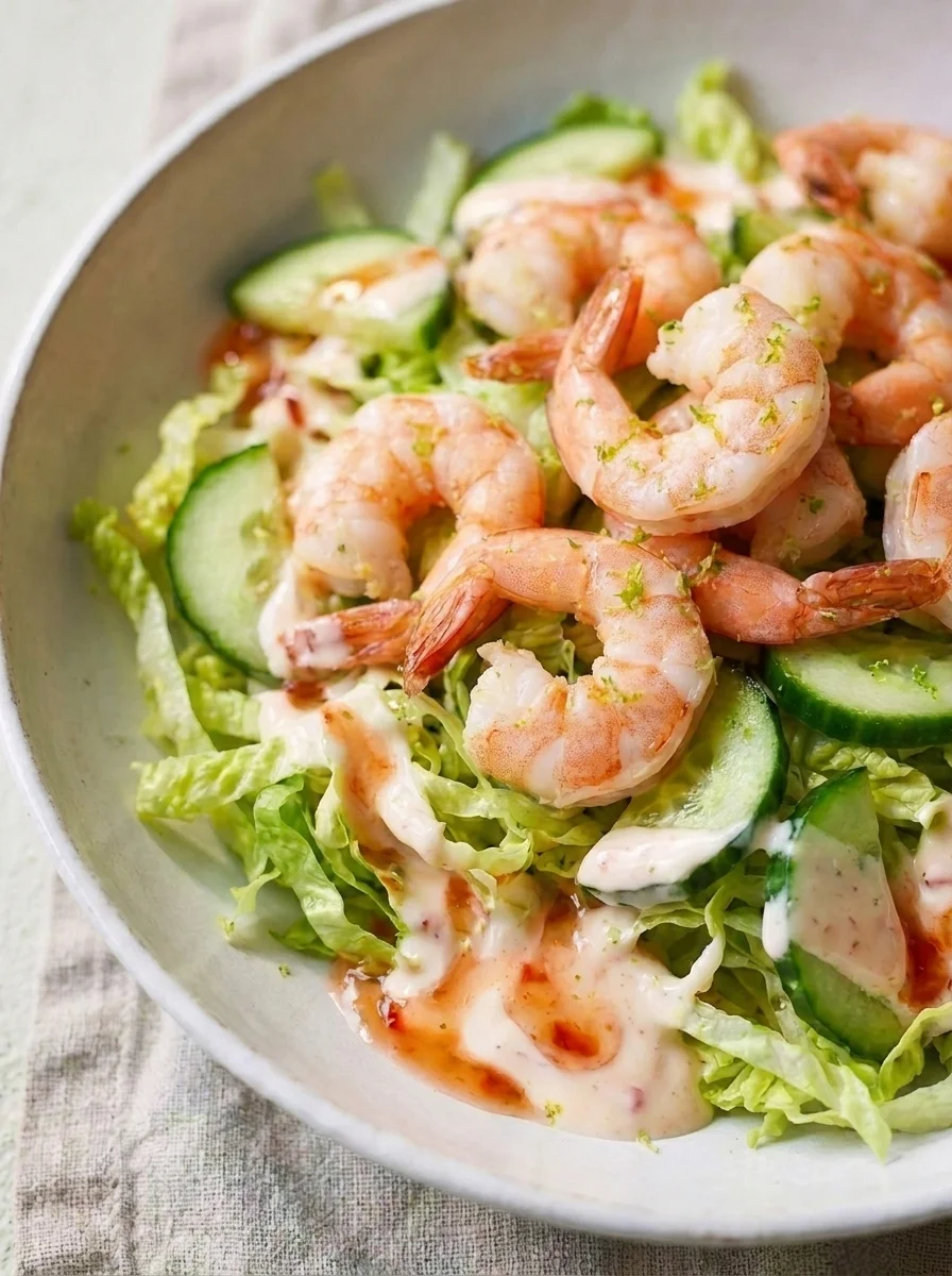 Close up of king prawns with sweet chilli yoghurt dressing and lime zest