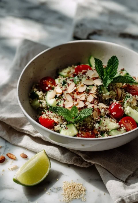 Gordon Ramsay quinoa salad with cherry tomatoes cucumber toasted almonds and fresh mint