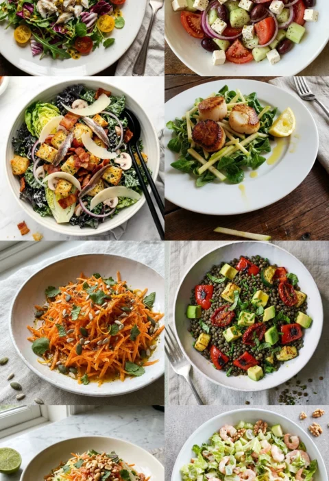Grid of 8 Gordon Ramsay salad recipes from his cookbooks