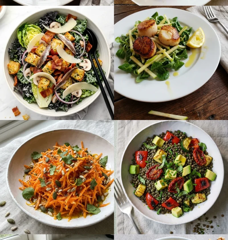 Grid of 8 Gordon Ramsay salad recipes from his cookbooks
