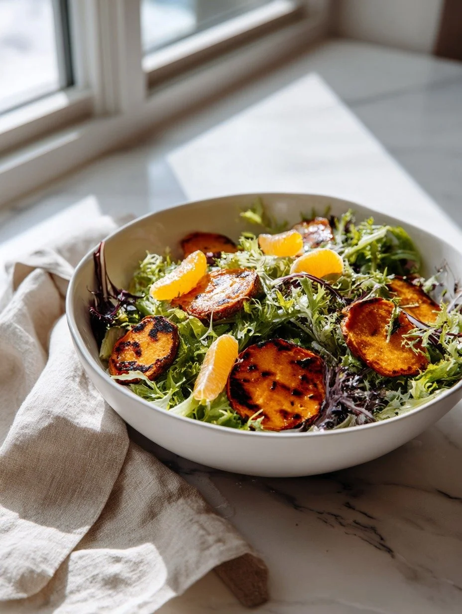 Gordon Ramsay griddled sweet potato salad with citrus segments and curly endive
