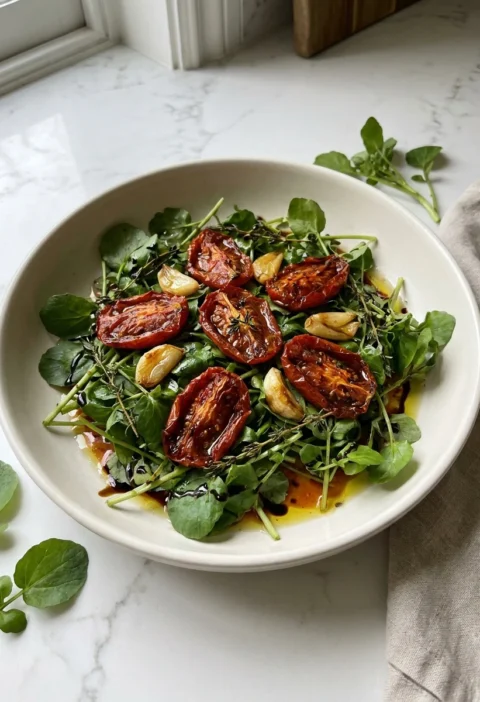 Slow-roasted tomato and watercress salad with balsamic and thyme