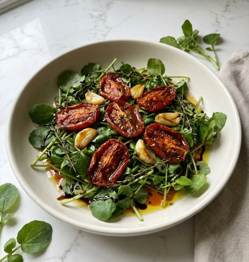 Slow-roasted tomato and watercress salad with balsamic and thyme
