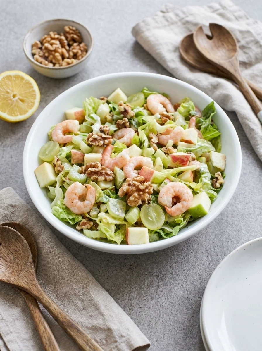 Waldorf salad lunch scene with extra walnuts and lemon