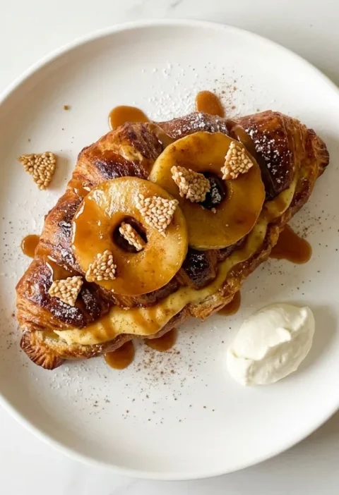 Gordon Ramsay croissant french toast with butterscotch apples and sesame snaps