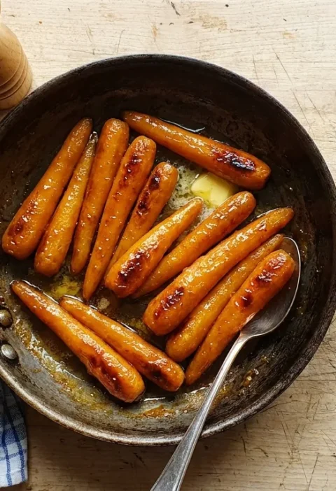 Gordon Ramsay honey glazed carrots in a sauté pan with butter and honey glaze