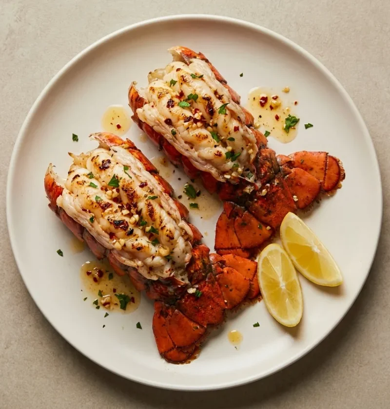 Gordon Ramsay lobster tail butterflied and grilled with chilli garlic and parsley butter and lemon