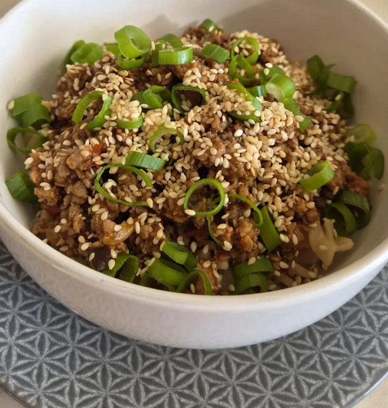 Gordon Ramsay dan dan noodles cooked with turkey by reader Alex Sunins, topped with spring onions and sesame