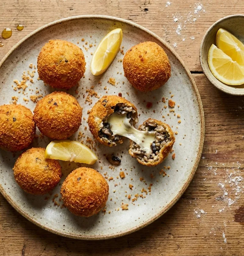 Gordon Ramsay arancini fried risotto balls with melting mozzarella and lemon