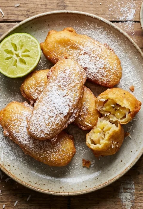 Gordon Ramsay banana and coconut fritters with sugar and lime