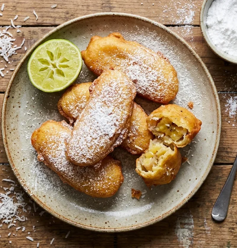 Gordon Ramsay banana and coconut fritters with sugar and lime