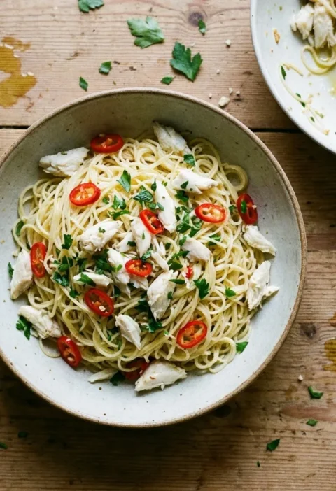 Gordon Ramsay crab pasta angel hair with chilli lime and parsley