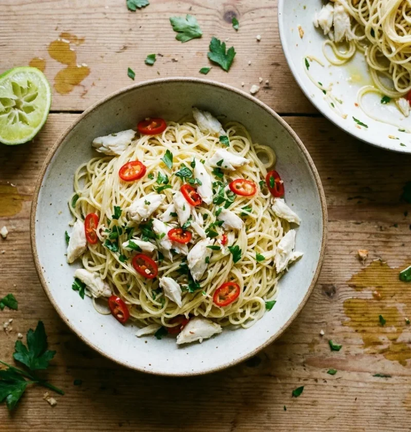 Gordon Ramsay crab pasta angel hair with chilli lime and parsley