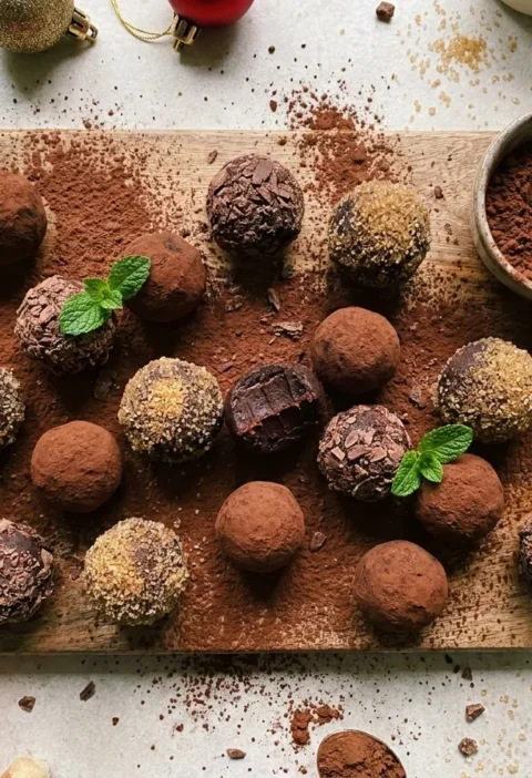 Gordon Ramsay handmade mint chocolate truffles coated in cocoa powder and crumbled Flake