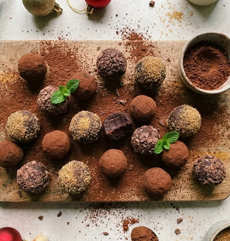 Gordon Ramsay handmade mint chocolate truffles coated in cocoa powder and crumbled Flake