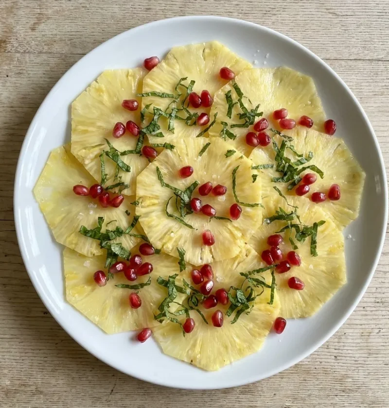 Gordon Ramsay pineapple carpaccio with vanilla salt pomegranate and mint