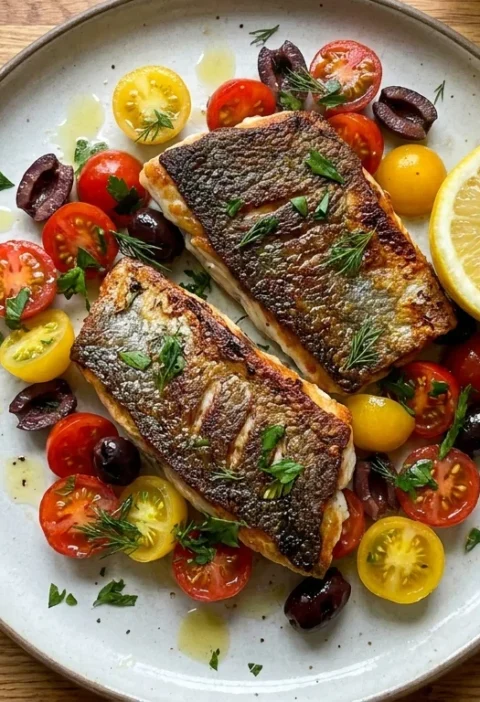 Gordon Ramsay pan fried sea bream with cherry tomato olive and herb salsa