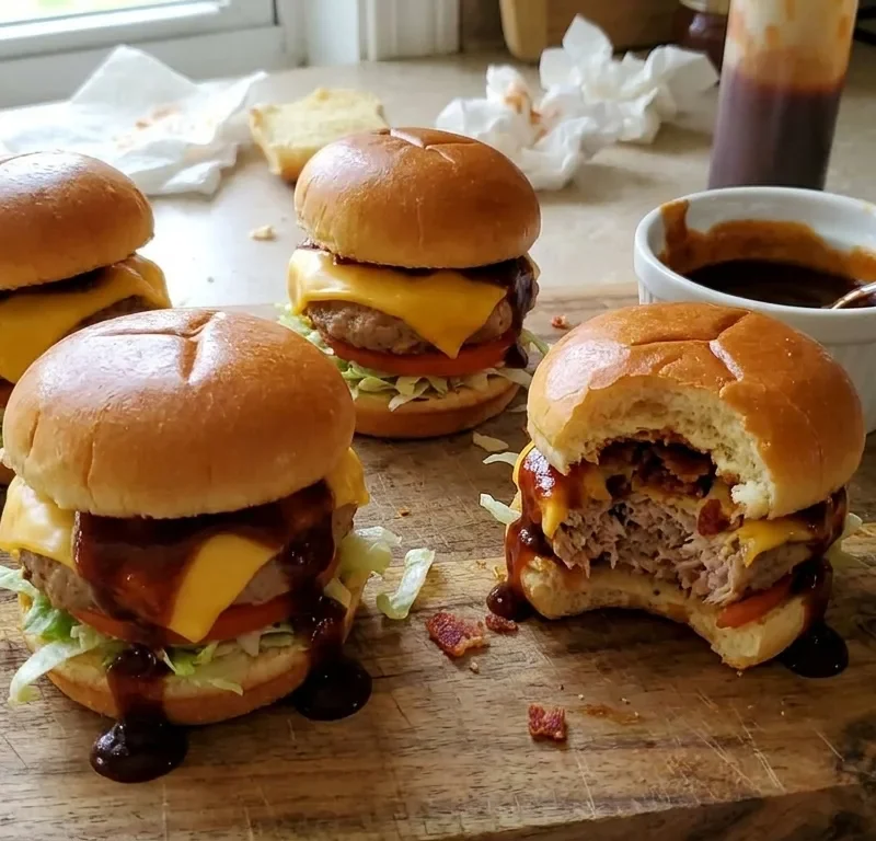 Gordon Ramsay smoky pork sliders with melted cheese and homemade barbecue sauce in mini buns